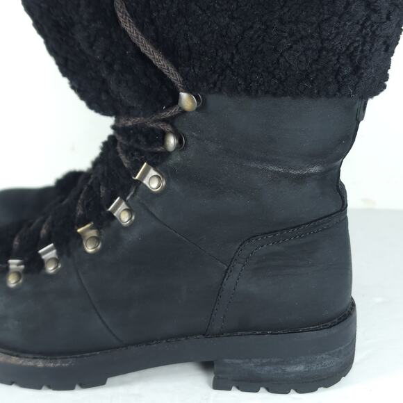 UGG Women's Fraser US7 Black Leather Lace Up Waterproof Mid Calf Shearling Boots - Picture 14 of 16